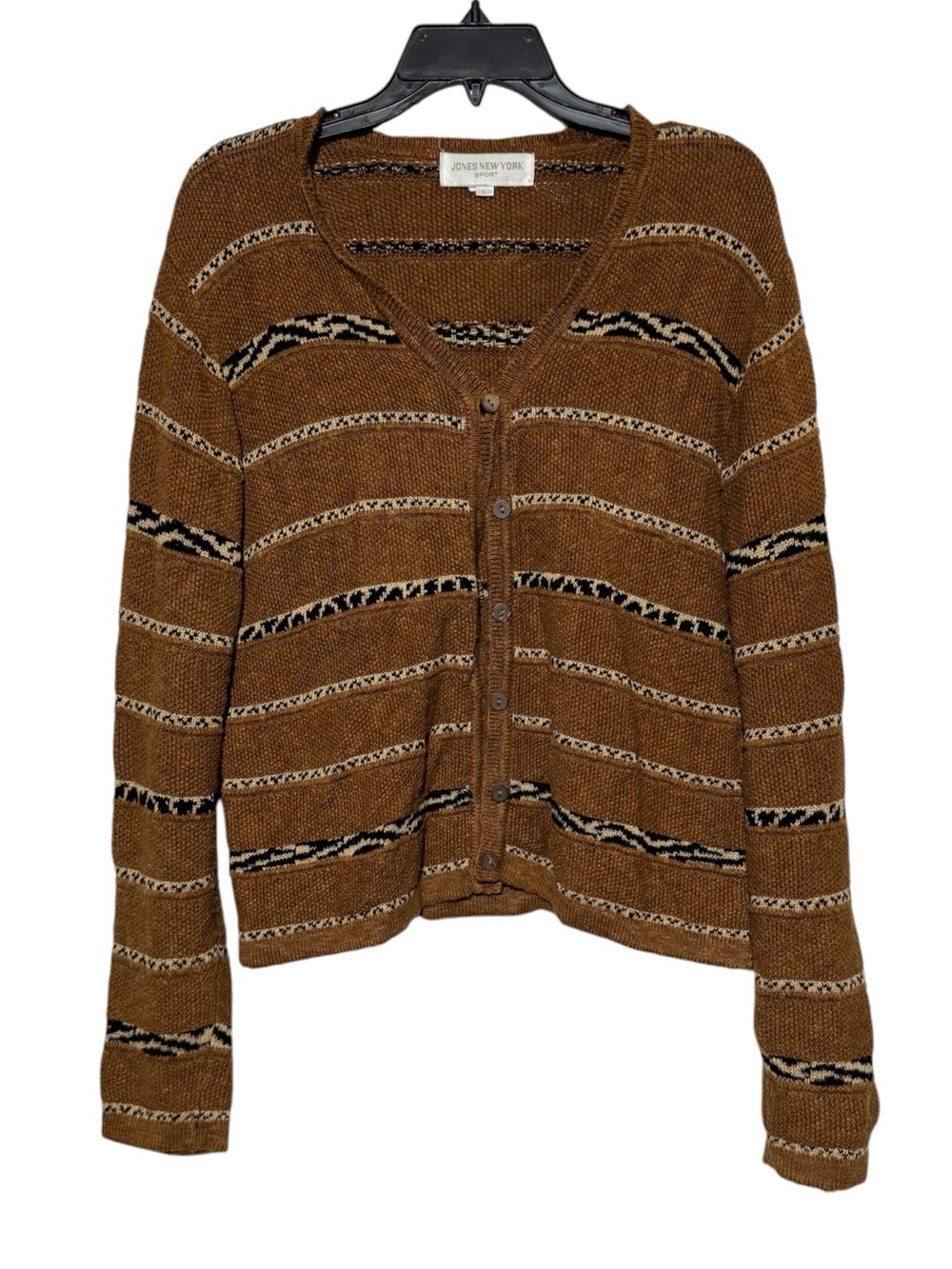 Vintage Chunky Knit Cardigan Sweater 100% Cotton Women Size Large Fall Cottage
